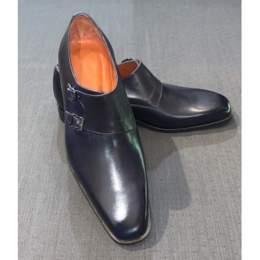 Μπλε σκούρα δερμάτινα παπούτσια με αγκράφες - product image