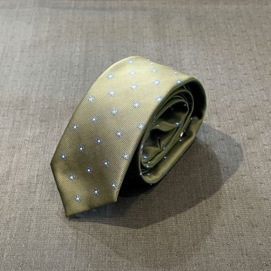 Green tie with white/blue polka dot - product image