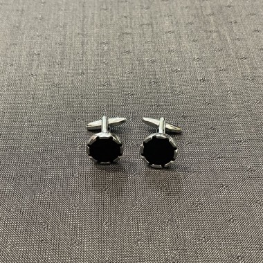 Black Silver round cufflinks - product image