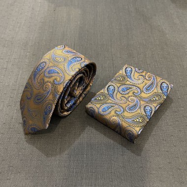 Golden lahuri tie with pocket square - product image