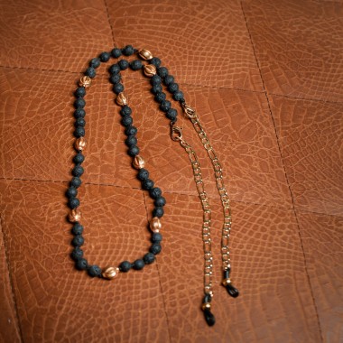 Rose gold with black mineral stones - product image